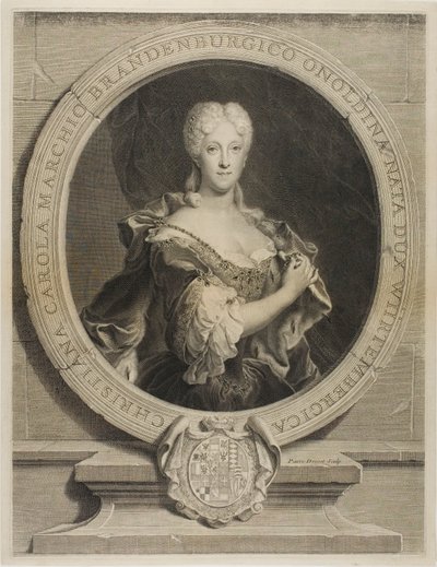 Retrato de Christine-Caroline, Margrave de Brandenbourg-Onoltzbach, esposa de Guillaume-Frédéric de Wurtemburg, 1694-1723 de Pierre Drevet