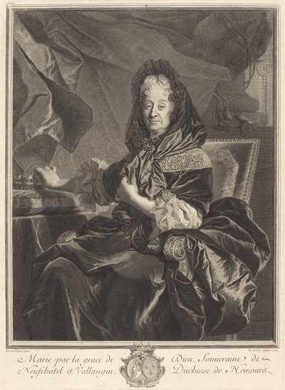 Duquesa de Nemours de Pierre Drevet after Hyacinthe Rigaud