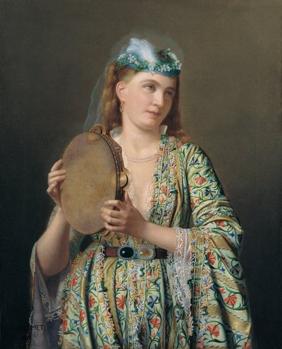 Retrato de uma dama da corte tocando pandeiro, segunda metade do século XIX. de Pierre Désiré Guillemet