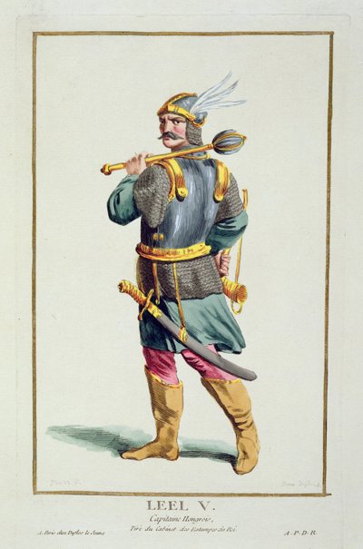 Leel V de &39;Réuil des Estampes, representando Ranges and Dignites, seguindo o figurino de todas as nações existentes&39;, publicado em 1780 (gravura colorida à mão) de Pierre Duflos