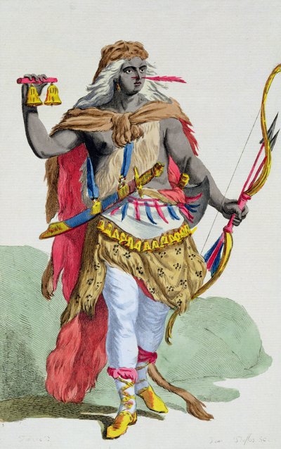 Rainha Anna Nzinga (1583-1663), de "Receuil des Estampes, representant les Rangs et les Dignites, suivant le Costume de toutes les Nations existantes", publicado em 1780 (gravura a cores) de Pierre Duflos