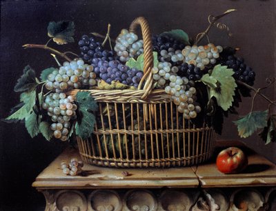 Natureza morta de um cacho de uvas em uma cesta Quadro de Pierre Dupuis de Pierre Dupuis
