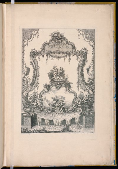 Painel de ornamento com uma cartela dupla mostrando um deus do rio, uma ninfa e uma fonte de Pierre Edme Babel