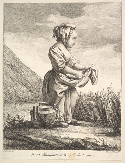 Menina com uma embarcação aos pés, do Premier Livre de Figuras daprès les porcelain ..., 1757. de Pierre Etienne Falconet