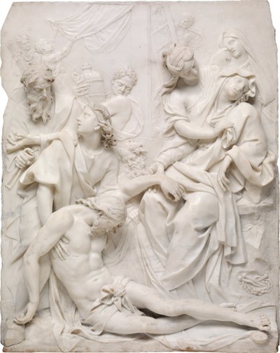 A Virgem Maria desmaiando sobre o corpo morto de Cristo aos pés da cruz, 1710. de Pierre Etienne Monnot