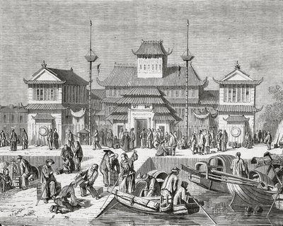 China, Xangai, Alfândega de Xangai, gravura de Pierre Eugene Grandsire
