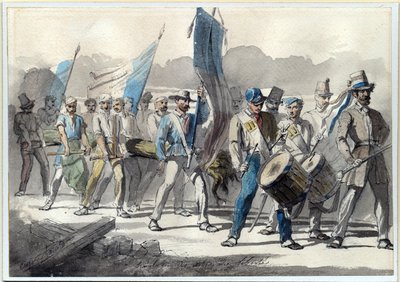 "The Planting of a Tree of Liberty in France on 1848" Aguarela de Pierre-Eugene Lacoste (1818-1908) 1848 Dim 24x34 cm Colecção Privada de Pierre Eugène Lacoste