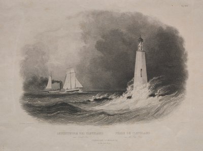 Farol em Cleveland, Ohio, no Lago Erie de Pierre Eugène I Aubert