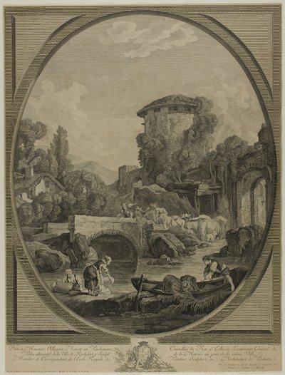 Paisagem com uma ponte e um pombal de Pierre Francois Laurent