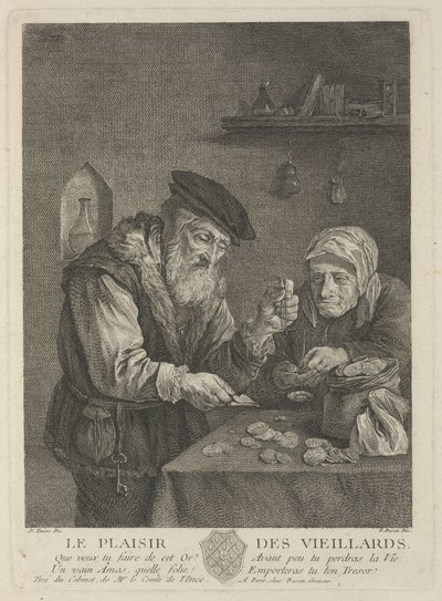 Prazeres da velhice após a pintura de David Teniers the Younger, meados do século XVIII. de Pierre François Basan