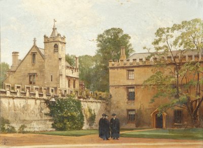 O Salão da Gramática de St Johns Quadrangle em 1881: o Presidente Bulley na Unidade de Alojamentos e Dois Outros, 1881 de Pierre François Joseph Tonneau
