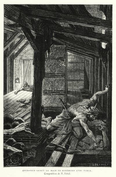 Emir-Feir Saisit La Main De Bohemond Avec Force (gravura) de Pierre Fritel