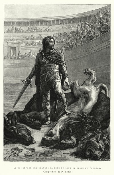 O Rei Separe Des Epaules La Tete Du Lion Et celle Du Taureau (gravura) de Pierre Fritel