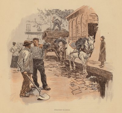 Limpadores de rua parisienses (litografia a cores) de Pierre Georges Jeanniot
