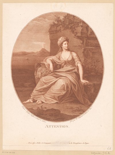 Figura feminina antiga na paisagem vulcânica Atenção. (título no objeto) de Pierre Guillaume Alexandre Beljambe