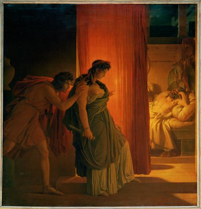 Clitemnestra, hesitando antes de matar o seu marido adormecido ... de Pierre Guérin