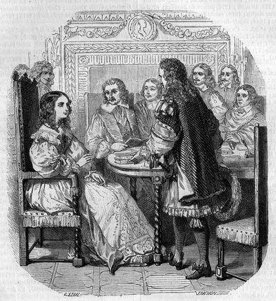 Visita da Rainha Christine de Suede (1626-1689) à Academia Francaise em Paris, na presença do Cardeal Richelieu Engraving de G. Staal de Pierre Gustave Eugene Staal
