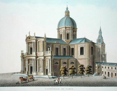 Catedral de Namur, de "Choix des Monuments, Edifices et Maisons les plus remarquables du Royaume des Pays-Bas" de Pierre Jacques Goetghebuer, publicado em 1827 (aquatint) de Pierre Jacques Goetghebuer