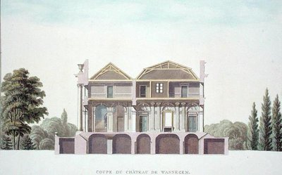 Secção transversal do Castelo de Wannagem, perto de Oudenarde, Bélgica, de "Choix des Monuments, Edifices et Maisons les plus remarquables du Royaume des Pays-Bas" de Pierre Jacques Goetghebuer, publicado em 1827 (aquatint) (ver também 186077) de Pierre Jacques Goetghebuer