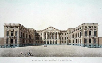 Palace of the Estates General, Bruxelas, de "Choix des Monuments, Edifices et Maisons les plus remarquables du Royaume des Pays-Bas" de Pierre Jacques Goetghebuer, publicado em 1827 (aquatint) de Pierre Jacques Goetghebuer