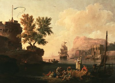 Cena do porto do Mediterrâneo, c.1763 (óleo sobre tela) de Pierre Jacques Volaire