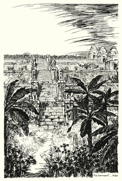 Escadaria principal, Phnom Bakeng (gravura) de Pierre Jeannerat de Beerski
