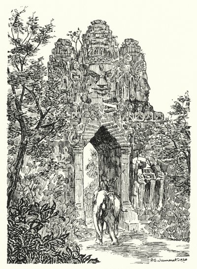 O portão norte de Angkor-Thom (gravura) de Pierre Jeannerat de Beerski