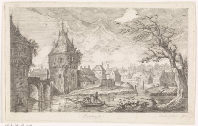 Vista da vila com pescadores de Pierre Joseph Jacques Tiberghien