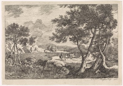 Paisagem com árvores em primeiro plano de Pierre Joseph Jacques Tiberghien