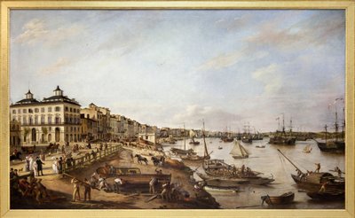 Vista de parte do porto e das docas de Bordéus, conhecidas como Chartrons e Bacalan, pintura a óleo sobre tela feita em 1804 por Pierre Lacour Pere de Pierre Lacour