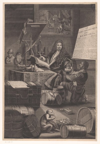 Pesador de ouro com acompanhante com avisos sobre os perigos da riqueza de Pierre Landry (attributed to)