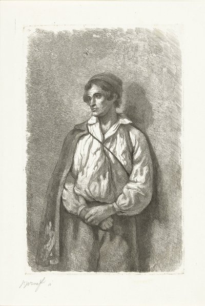 Retrato de um jovem desconhecido com chapéu e capa de Pierre Louis Dubourcq