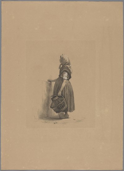 Menina em pé com cesto de aves
Cinco provas de gravura (título da série) de Pierre Louis Dubourcq