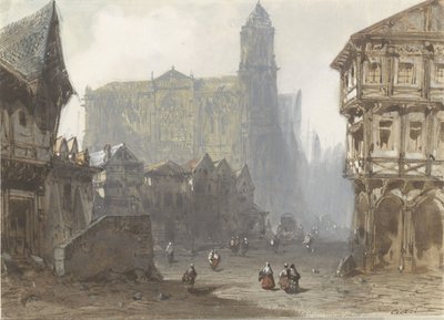 A Praça do Mercado Velho em Rouen de Pierre Luc Charles Ciceri
