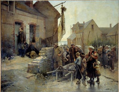 Regresso do Tempete Um marinheiro bate à porta de uma mulher pecadora que morreu numa tentação para lhe dar a notícia. Pintura de Pierre Marie Beyle (1838-1902) Fecamp do século XIX, Museu da Terra Nova de Pierre Marie Beyle