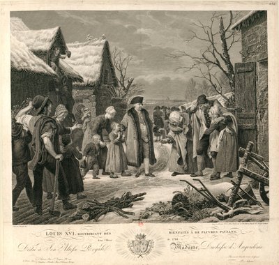 Luís XVI Distribuindo esmolas aos camponeses pobres no inverno de 1788 , c. 1817. de Pierre Michel Adam