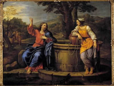 Jesus e o Samaritano Jesus sentado para descansar encontra um samaritano que veio para tirar água e lhe pede para beber. Pintura de Pierre Mignard (1612-1695) Século XVII Raleigh, museu de arte de Pierre Mignard