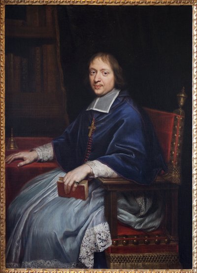 Retrato de Jacques Benigne (Jacques-Benigne) Bossuet (1627-1704), durante a sua primeira nomeação como eveque do Preservativo (Gers), na sua biblioteca. Pintura de Pierre Mignard (1612-1695), óleo sobre tela de Pierre Mignard