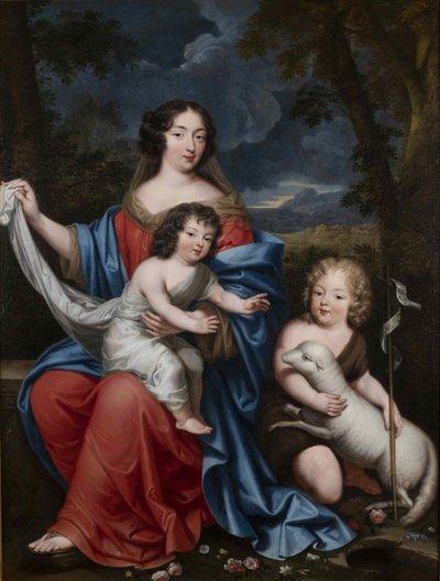 Retrato de Madame de Maintenon 1635-1719, com os Filhos Naturais de Luís XIV, século XVII. de Pierre Mignard
