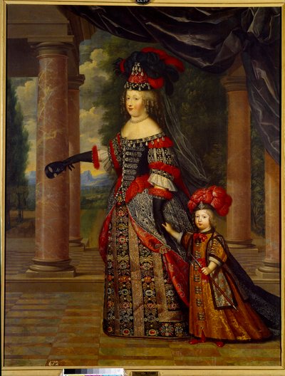 Retrato de Marie Therese da Áustria, Rainha de França (1638 - 1683) e do Grande Golfinho. Pintura de Pierre Mignard (1612 - 1695) de Pierre Mignard