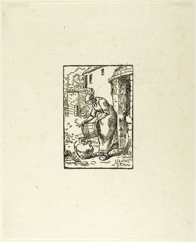Mulher enchendo latas de água de Pierre Millet