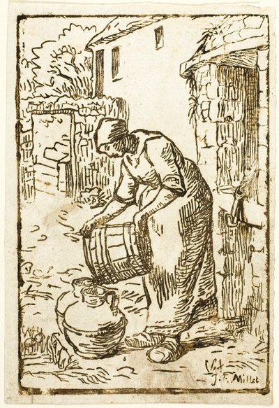 Mulher enchendo latas de água de Pierre Millet