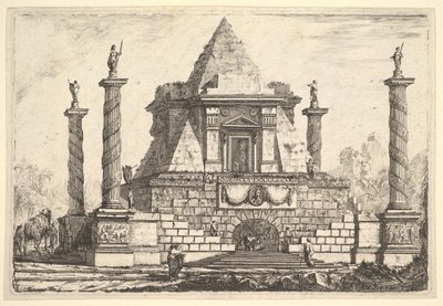 Arquitetura Imaginária com Camelo e Figuras, após Della Bella, século XVIII. de Pierre Moreau