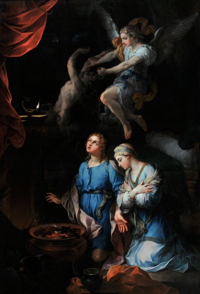 História de Tobie “” Primeira noite de núpcias de Tobie e Sarra (Sarah, Sara) ”(óleo sobre tela) de Pierre Parrocel