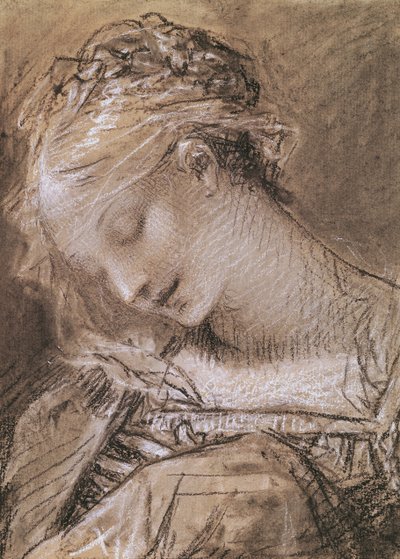 Cabeça da Virgem (carvão e giz branco sobre papel) de Pierre Paul Prudhon