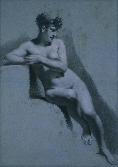 Estudo de uma mulher nua, sentada olhando para a direita (reto) de Pierre Paul Prud