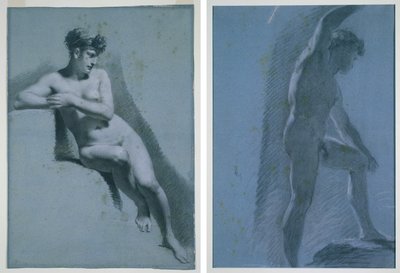 Estudo de uma mulher nua, sentada olhando para a direita (reto) Estudo de um nu masculino (verso) de Pierre Paul Prud