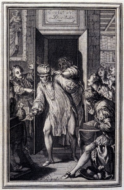 King Candaule and the Master of Law - in "Tales et nouvelles en vers", de Jean La Fontaine. 1776. Ilustração de P.P. Choffard. de Pierre Philippe Choffard