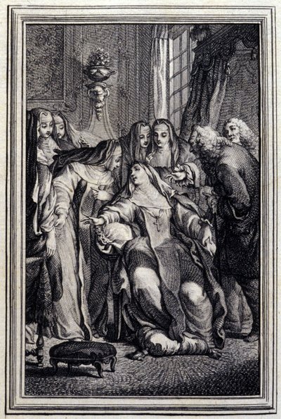 A abadessa doente - em "Contos e contos em verso", de Jean La Fontaine. 1776. Ilustração de P.P. Choffard. de Pierre Philippe Choffard