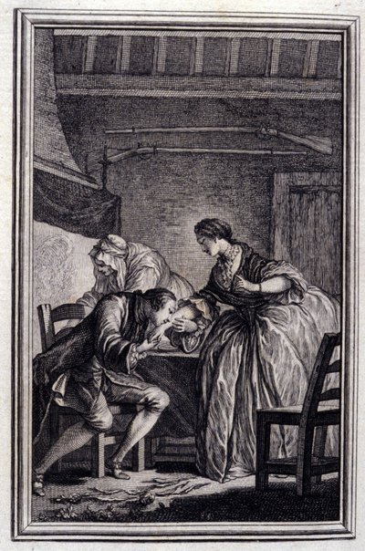 O Falcão - em "Contos e contos em verso", de Jean La Fontaine. 1776. Ilustração de P.P. Choffard. de Pierre Philippe Choffard